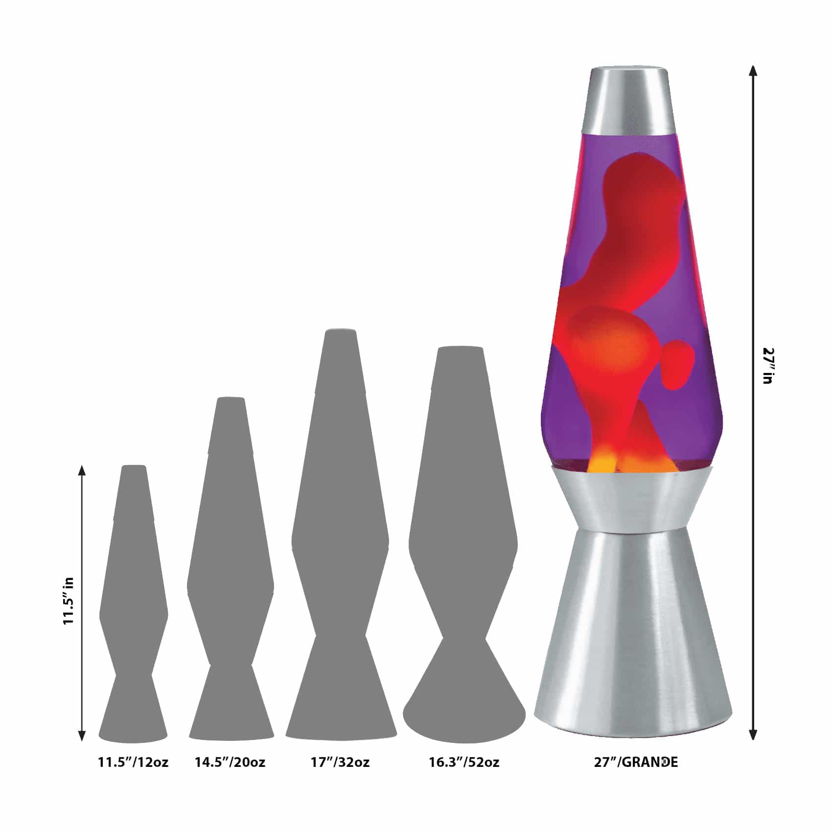 27" LAVA� Lamp Grande - Yellow/Purple/Silver Size Comparison